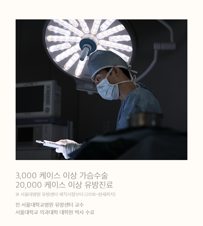 3,000 케이스 이상 가슴수술. 20,000 케이스 이상 유방진료